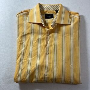Johnny Fly Men’s Shirt Yellow Striped Button Down Long Sleeve large Shirt